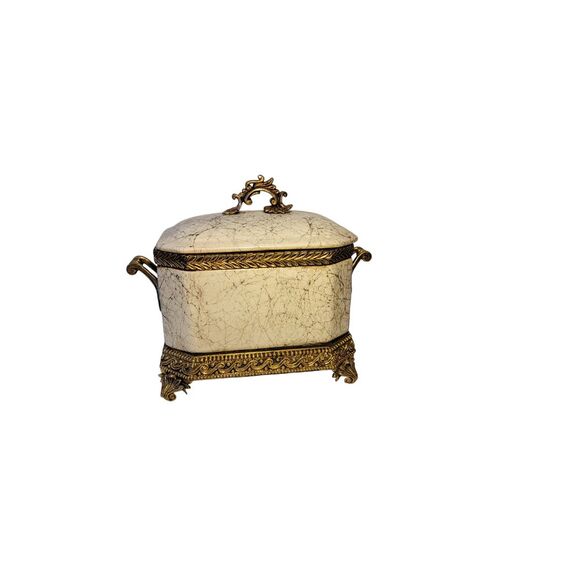 Elegant Kordenbroek Crackle Finish Decorative Box with Gold Baroque Details - Picture 1 of 7